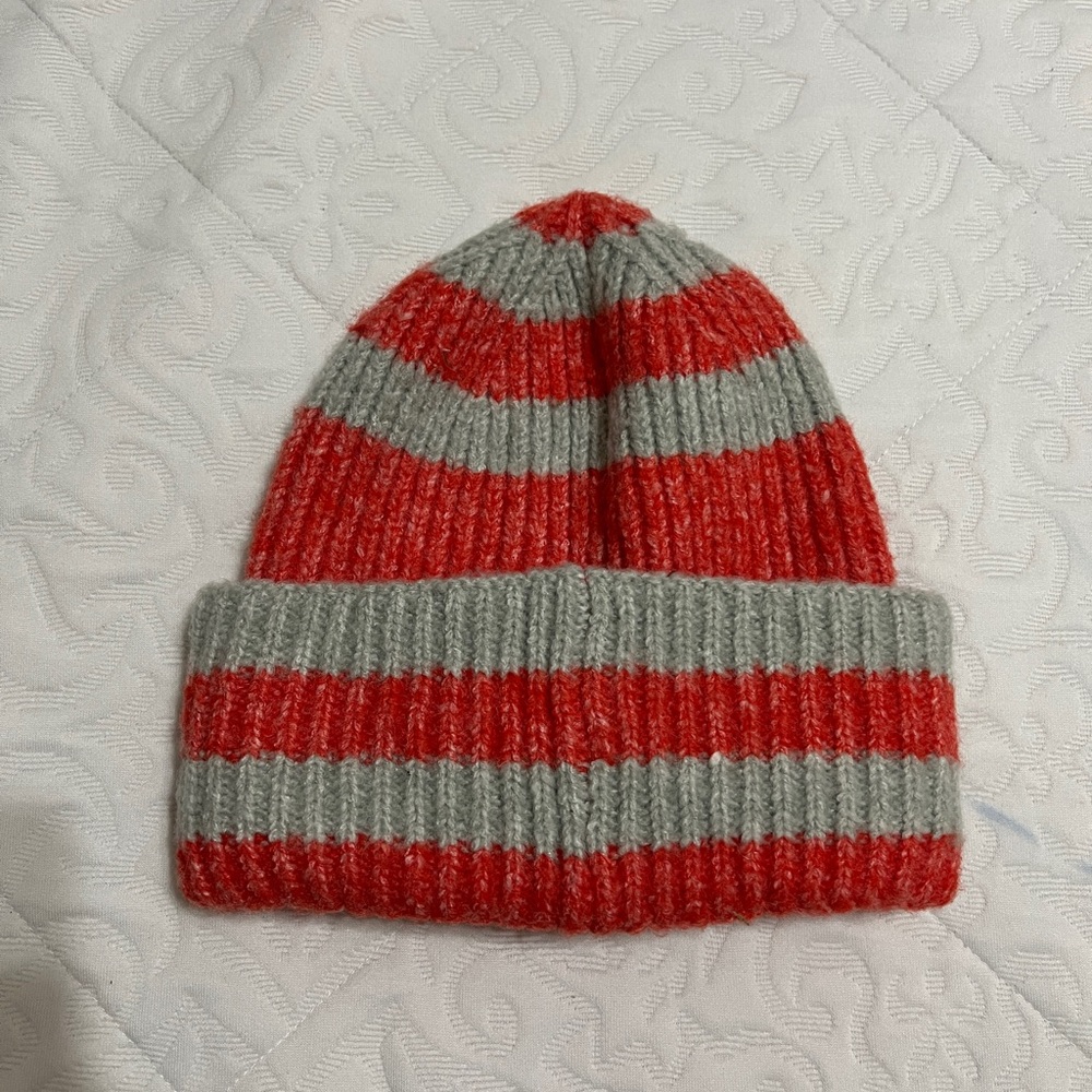 Striped Red and Gray Free People Beanie